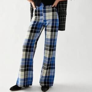 Free People Jules Flare Blue Plaid Pants